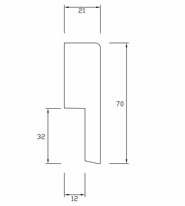 Johtouralista tammesta 21x70 mm leikkauskuva